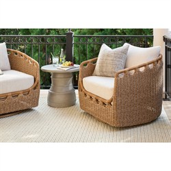 Olara Coastal Beach Cream Sunbrella Woven Wicker Outdoor Swivel Chair|