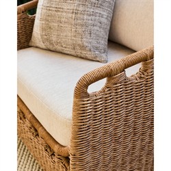 Olara Coastal Beach Cream Sunbrella Woven Wicker Outdoor Swivel Chair|