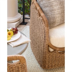 Olara Coastal Beach Cream Sunbrella Woven Wicker Outdoor Swivel Chair|