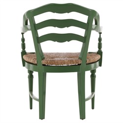 Amalie Updated Traditional Woven Rush Green Mahogany Dining Arm