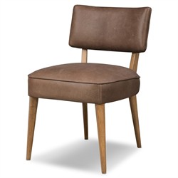 Andy Modern Classic Brown Leather Wood Dining Chair|