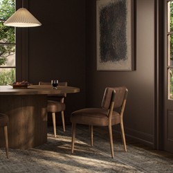 Andy Modern Classic Brown Leather Wood Dining Chair|