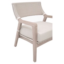 Lucile Coastal Beach Cream Cushion Woven Wicker Washed Teak Outdoor Arm Chair|