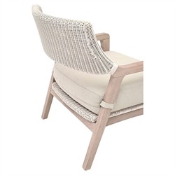 Lucile Coastal Beach Cream Cushion Woven Wicker Washed Teak Outdoor Arm Chair|