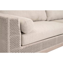 Alaina Coastal Beach Beige Woven Rope Teak Wood Outdoor Sofa - 90"|
