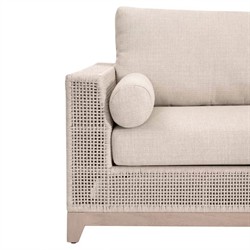 Alaina Coastal Beach Beige Woven Rope Teak Wood Outdoor Sofa - 90"|