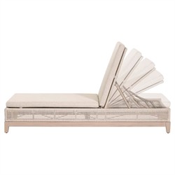 Alaina Coastal Beach Beige Woven Rope Washed Teak Wood Outdoor Chaise|