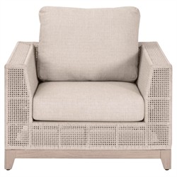 Alaina Coastal Beach Beige Woven Rope Washed Teak Wood Outdoor Arm Chair|