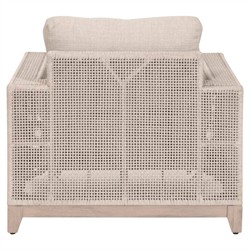 Alaina Coastal Beach Beige Woven Rope Washed Teak Wood Outdoor Arm Chair|