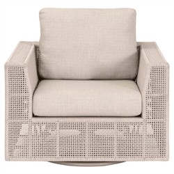 Alaina Coastal Beach Beige Woven Rope Aluminum Outdoor Swivel Rocker Arm Chair|
