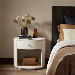 Beatrice Modern Classic Cream Painted Linen 1 Drawer Nightstand|