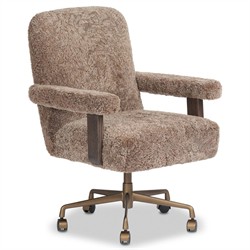 Bergen Modern Classic Taupe Shearling Brown Oak Desk Chair|