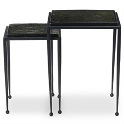 Fector Industrial Loft Moss Green Glass Iron Square Nesting End Tables|