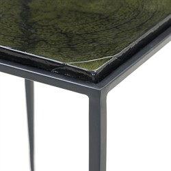 Fector Industrial Loft Moss Green Glass Iron Square Nesting End Tables|