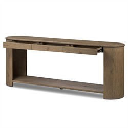 Riacan Modern Classic Brown Oak Oval Console Table|