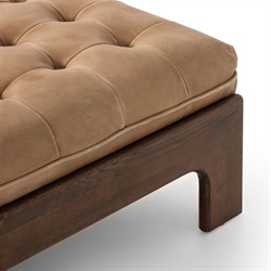 Hadley Rustic Tan Leather Brown Wood Tufted Cocktail Ottoman|