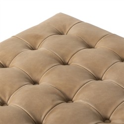 Hadley Rustic Tan Leather Brown Wood Tufted Cocktail Ottoman|
