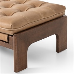Hadley Rustic Lodge Tan Leather Brown Wood Tufted Ottoman|