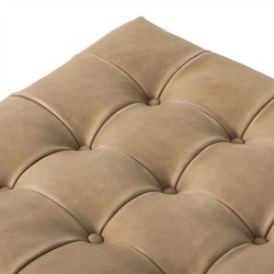 Hadley Rustic Lodge Tan Leather Brown Wood Tufted Ottoman|