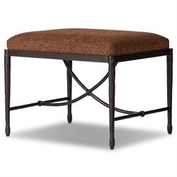 Jane Updated Traditional Sienna Crypton Velvet Bronze Iron Rectangular Stool|