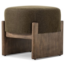 Leith Modern Classic Green Performance Brown Wood Round Stool|