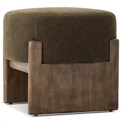 Leith Modern Classic Green Performance Brown Wood Round Stool|