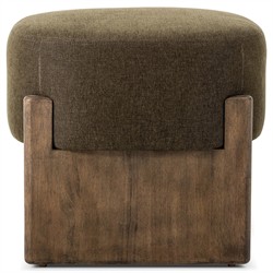 Leith Modern Classic Green Performance Brown Wood Round Stool|