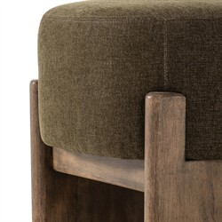 Leith Modern Classic Green Performance Brown Wood Round Stool|
