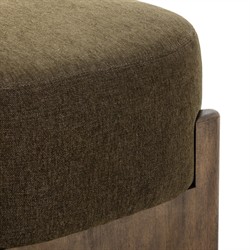 Leith Modern Classic Green Performance Brown Wood Round Stool|