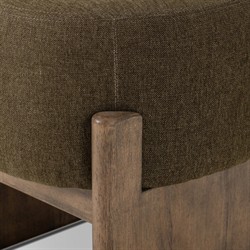 Leith Modern Classic Green Performance Brown Wood Round Stool|
