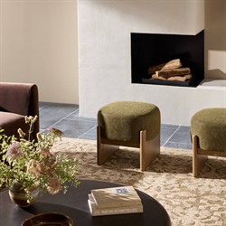 Leith Modern Classic Green Performance Brown Wood Round Stool|