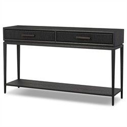 Rosal Modern Classic Black Oak Woven Rush Rectangular Console Table - 60"|
