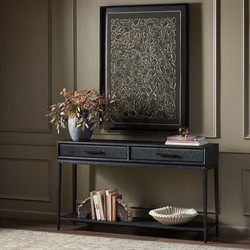 Rosal Modern Classic Black Oak Woven Rush Rectangular Console Table - 60"|