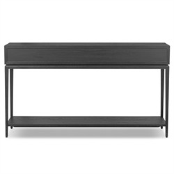 Rosal Modern Classic Black Oak Woven Rush Rectangular Console Table - 60"|
