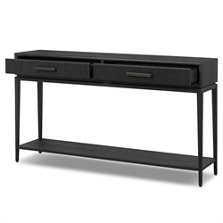 Rosal Modern Classic Black Oak Woven Rush Rectangular Console Table - 60"|