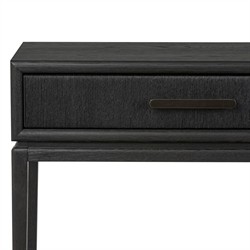 Rosal Modern Classic Black Oak Woven Rush Rectangular Console Table - 60"|
