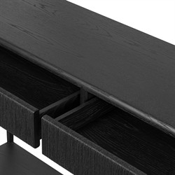 Rosal Modern Classic Black Oak Woven Rush Rectangular Console Table - 60"|