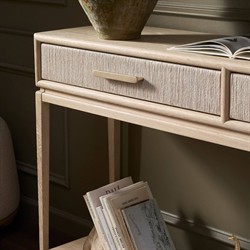 Rosal Modern Classic Natural Oak Woven Rush Rectangular Console Table - 60"|