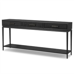 Rosal Modern Classic Black Oak Woven Rush Rectangular Console Table - 78"|