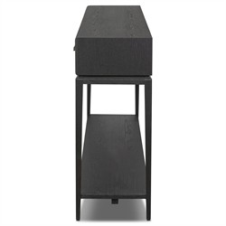 Rosal Modern Classic Black Oak Woven Rush Rectangular Console Table - 78"|