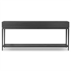 Rosal Modern Classic Black Oak Woven Rush Rectangular Console Table - 78"|