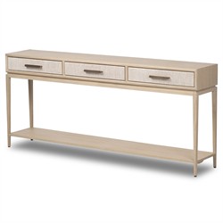 Rosal Modern Classic Natural Oak Woven Rush Rectangular Console Table - 78"|