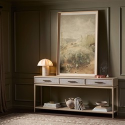 Rosal Modern Classic Natural Oak Woven Rush Rectangular Console Table - 78"|