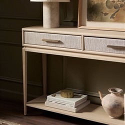 Rosal Modern Classic Natural Oak Woven Rush Rectangular Console Table - 78"|