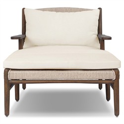 Hirom Updated Traditional Cream Cushion Brown Teak Outdoor Chaise Lounge|