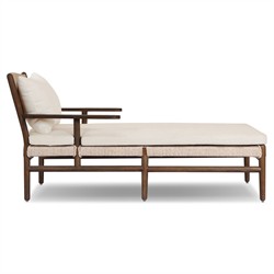 Hirom Updated Traditional Cream Cushion Brown Teak Outdoor Chaise Lounge|