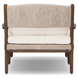 Hirom Updated Traditional Cream Cushion Brown Teak Outdoor Chaise Lounge|