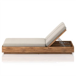 Kisha Modern Classic Beige Upholstered Natural Teak Outdoor Double Chaise|