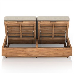 Kisha Modern Classic Beige Upholstered Natural Teak Outdoor Double Chaise|