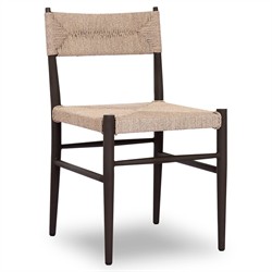 Mable Coastal Beach Beige Wicker Black Steel Outdoor Dining Chair|